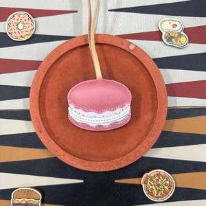 Macaron Leather Bag Charm, Food Lover&#39;s Bag Decoration Key Chain, Handmade Purse Charm, Small Unique Gift for Him Hers