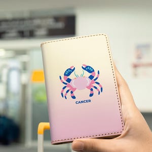 Personalized Cancer Leather Passport Cover - Zodiac Horoscope Collection - Astrology Holder Wallet - Custom Travel Hand-Swen Accessories