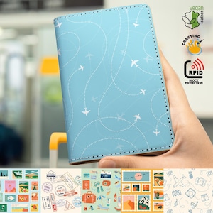 Cartera de cuero con diseño de avión volador personalizado para pasaporte - Colección Wanderlust - Accesorios de viaje - Pequeño obsequio único para él y para ella