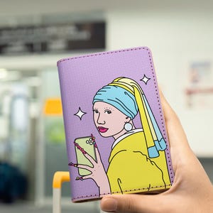 Porta-passaporte personalizado com capa de pérola para menina – Coleção Pop Art – Acessórios de viagem – Pequeno presente para ele e ela