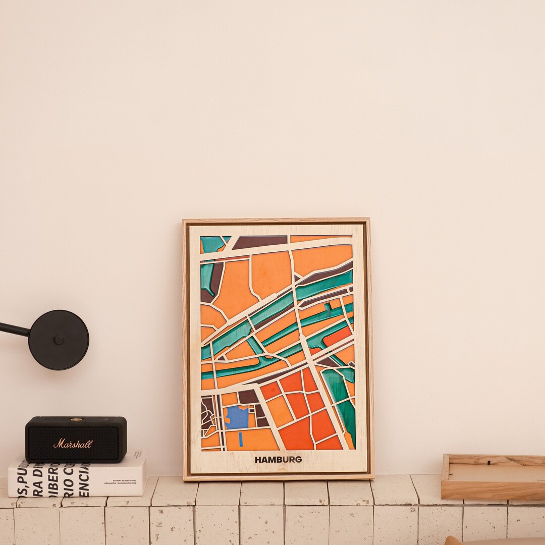 Map Pop Hamburg Wooden City Map - Modern Rustic Wall Decor - Handcrafted Wooden ...