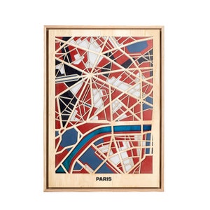 Paris Kunst gerahmte Stadt Karten - Wandbild aus Holz - Handgefertigtes Pop Art Meisterwerk - Perfekte Einweihungsparty oder Abschiedsgeschenk