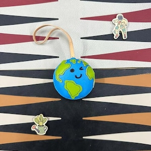 Earth Leather Bag Charm, Moon and Cloud Car Accessories Key Chain, Sun Handmade Purse Charm, Rainbow Small Unique Gift for Him Hers