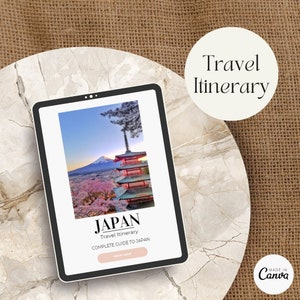 Itinerário de viagem no Japão - planejador minimalista | Modelo Canva | Planejador de viagens móvel | Guia de viagem editável | Modelo Digital