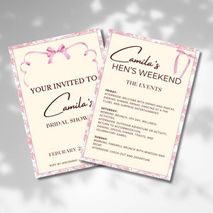 Minimal Hens and Bridal Shower | Bachelorette Party | Coquette Bow Theme | Welcome Sign| Invitation | Instant Download | Template