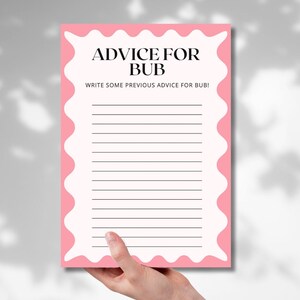 Minimal Baby Shower Party Games | Advice for Bub | Wavy Border | Modern| Instant Download | Template Canva | Pink or Blue |
