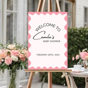 Minimal Baby Shower Party Games | Welcome Sign | Wavy Border | Modern| Instant Download | Template Canva | Pink or Blue |