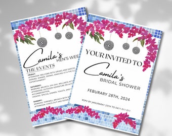 Minimal Hens and Bridal Shower Games | Bachelorette Party | Dancing Queen Mamma Mia| Mediterranean| Invitation | Instant Download