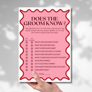Minimal Hens and Bridal Shower Games | Does the Groom Know | Bachelorette Party | Wavy Border | Instant Download | Template Canva