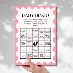 Minimal Baby Shower Party Games | Baby Bingo | Wavy Border | Modern| Instant Download | Template Canva | Pink or Blue |
