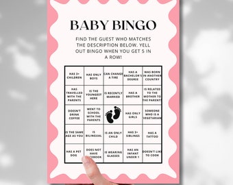 Minimal Baby Shower Party Spiele | BabyBingo | Wellenrand | Modern | Sofortdownload | Vorlage Canva | Pink oder Blau |