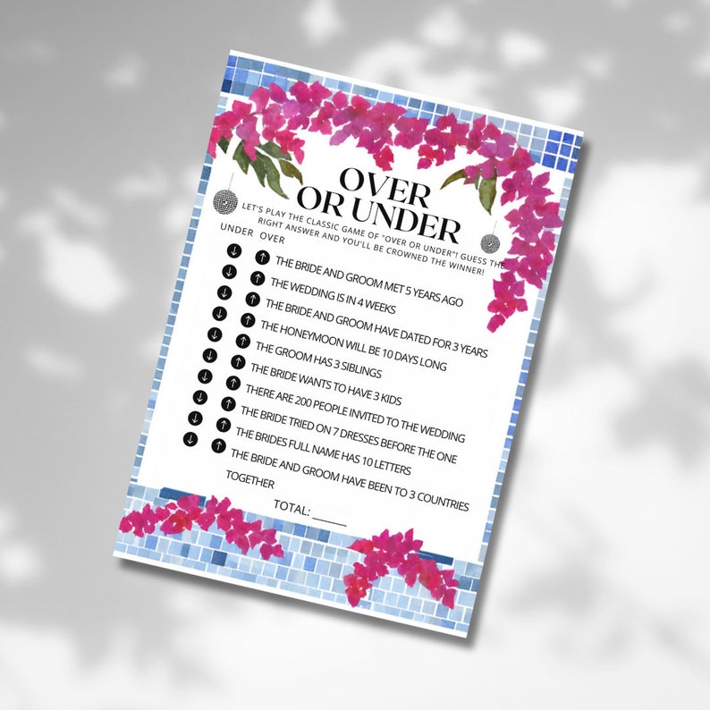 Minimal Hens and Bridal Shower Games | Over or Under | Bachelorette ...