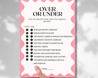 Minimal Baby Shower Party Games | Over or Under | Wavy Border | Modern| Instant Download | Template Canva | Pink or Blue |