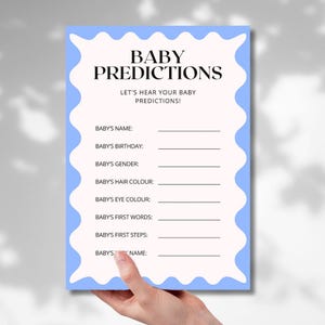 Minimal Baby Shower Party Games | Baby Predictions | Wavy Border | Modern| Instant Download | Template Canva | Pink or Blue |