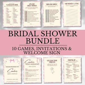 Minimal Hens and Bridal Shower Games | Bundle | Bachelorette Party | Coquette Bow Theme | Welcome Sign| Invitation|Instant Download Template