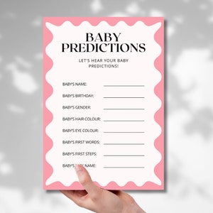 Minimal Baby Shower Party Games | Baby Predictions | Wavy Border | Modern| Instant Download | Template Canva | Pink or Blue | Bundle