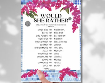 Minimal Hens and Bridal Shower Games | Would She Rather | Bachelorette Party | Dancing Queen Mamma Mia| Mediterranean| Invitation| Download
