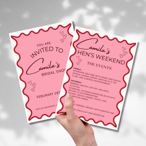 Minimal Hens and Bridal Invitation | Bachelorette Party | Wavy Border | Welcome Sign| Instant Download | Template Canva