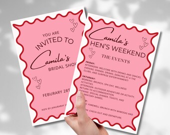 Minimal Hens and Bridal Invitation | Bachelorette Party | Wavy Border | Welcome Sign| Instant Download | Template Canva