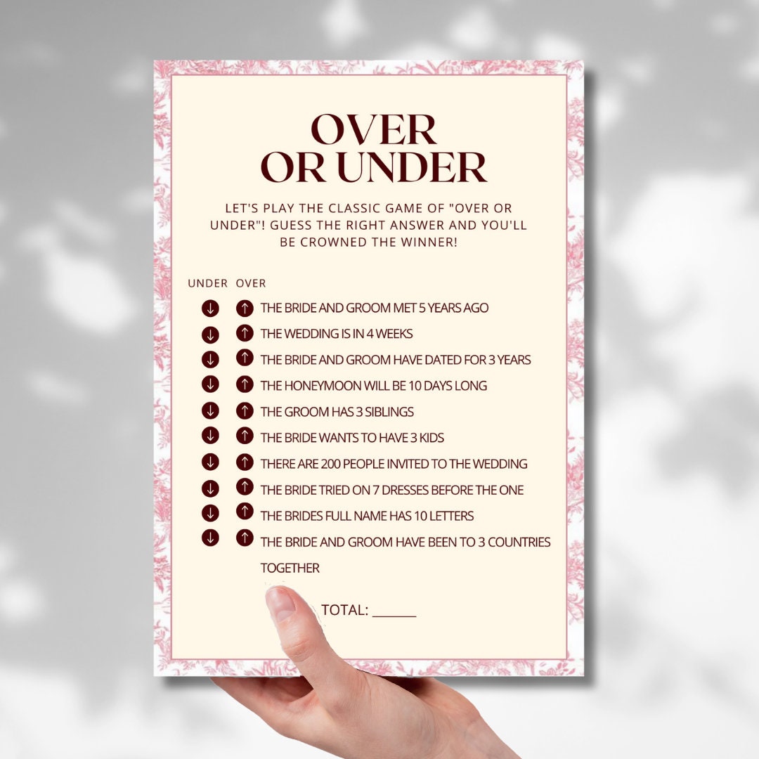 Minimal Hens and Bridal Shower Games | Over or Under| Bachelorette ...