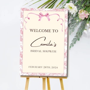 Minimal Hens and Bridal Shower | Bachelorette Party | Coquette Bow Theme | Welcome Sign| Invitation | Instant Download | Template