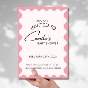 Minimal Baby Shower Party Games | Invitation | Wavy Border | Modern| Instant Download | Template Canva | Pink or Blue |