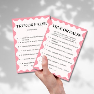 Minimal Baby Shower Party Games | True or False | Wavy Border | Modern| Instant Download | Template Canva | Pink or Blue |