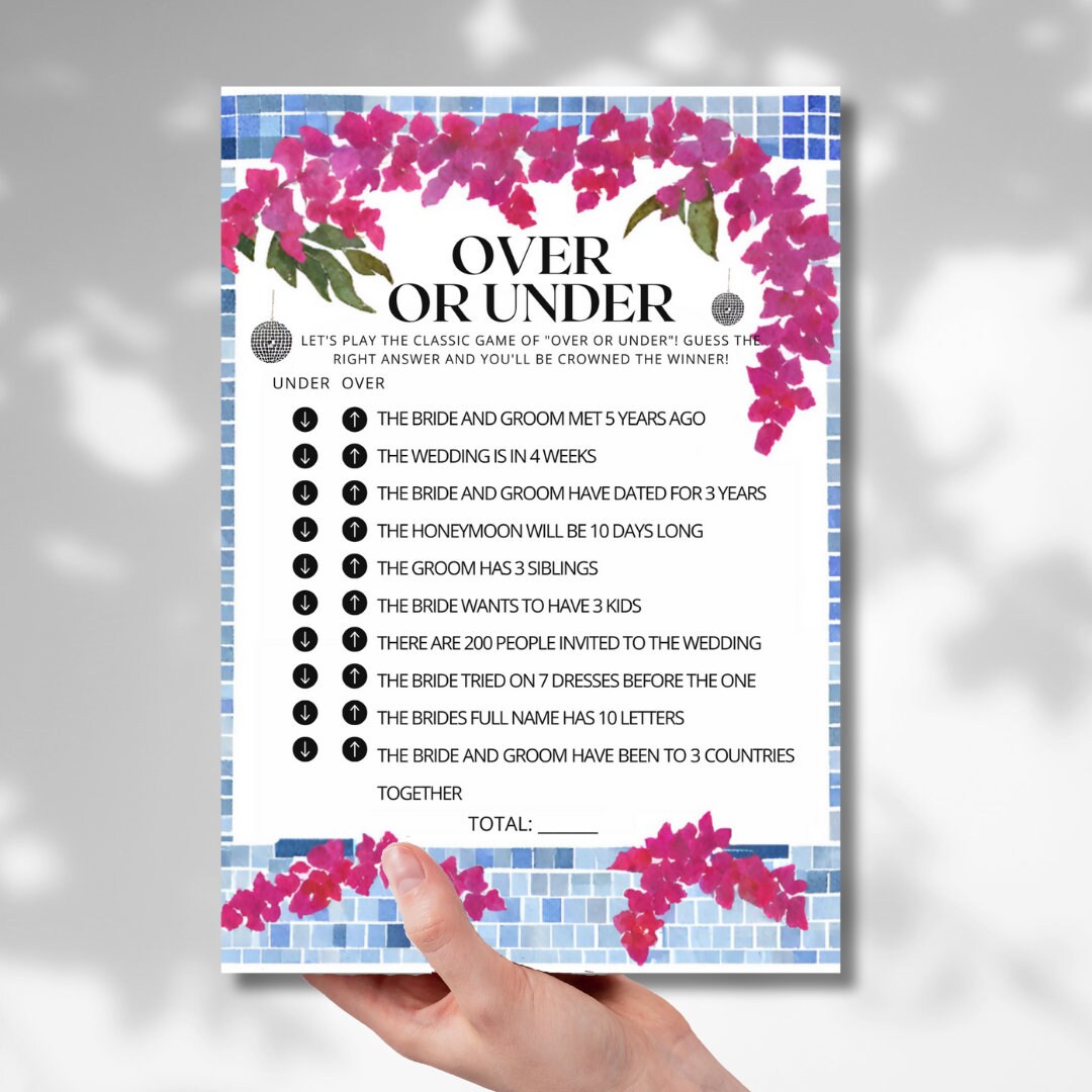 Minimal Hens and Bridal Shower Games | Over or Under | Bachelorette ...