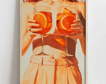 Bar Warenkorb Aperol Spritz Druck, Retro Vibe Art, Orange Cocktails, Sommer Vibes, Sofort Download, Bunt Wand Kunst, Hausbar Dekor