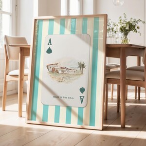 Impression d'art plage As de pique, décoration de carte côtière, décoration de maison de plage imprimable, style vintage girly, art côtier tropical tendance #7914
