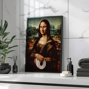 Trendy Bathroom Print, Mona Lisa Toilet Paper, Preppy Decor, Altered Art, Instant Download, Dorm Room Decor, Funny Bathroom Art Print