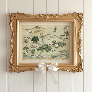 Classic Storybook Woodland Map Print Download, Nursery Wall Decor, Vintage Bear Illustration Printable Poster