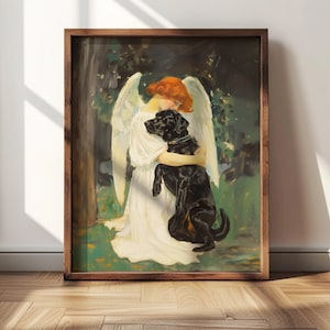 Dog Art, Rainbow Bridge, Black Lab Print, Pet Memorial Gift, Angel Dog Painting, Sympathy Gift, Pet Loss Gift, Instant Download, Labrador