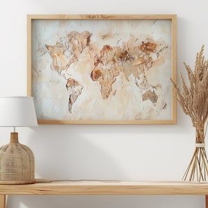 Karte Wandkunst, rustikale Wohnkultur, Weltkarte Druck, abstrakte Malerei Druck, digitaler Download, gedämpfte Wohnkultur, neutrale Töne, Erdkarte