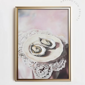 Pink Pastel Oysters Wall Art, PRINTABLE Coquette Aesthetic Food Art, Bar Cart Decor, Trendy Printable Home Decor, Kitchen Shelf Poster