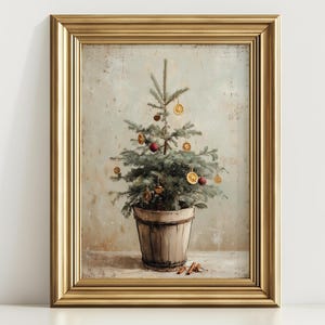 Rustic Country Christmas Tree Print, PRINTABLE Vintage Holiday Wall Art, Farmhouse Winter Decor, Cottagecore Kitchen Art, Festive Home Decor