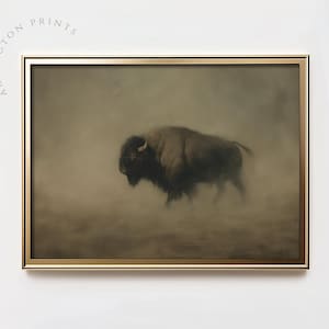 Rustic Buffalo Wall Art, PRINTABLE Vintage Bison Oil Painting, American Bison Print, Muted Brown Home Decor, Neutral Cabin Wall Decor