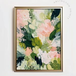 Imprimé floral abstrait vert rose, art mural fleur moderne à imprimer, décoration bohème maximaliste, décoration d&#39;appartement girly, affiche en téléchargement numérique