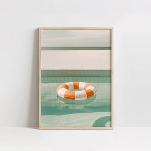 Retro Pool Print, Letnie wibracje, Minimalistyczna sztuka pływania w basenie, Uroczy plakat przy basenie, Wydruk do pobrania, Dziewczęcy wystrój mieszkania, Estetyka retro