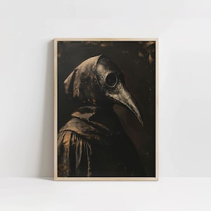 Vintage Spooky Halloween Portrait, Gothic Plague Doctor Mask, Dark Academia, Printable Wall Art, Spooky Season, Digital Download, Moody Art