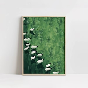 Wanderschaf Kunstdruck, Grüne Cottage Ästhetik, Moderne Bauernhaus Kinderzimmer, Moderne Kunst, Minimalistische Kunstwerke, Volkskunst zum Ausdrucken
