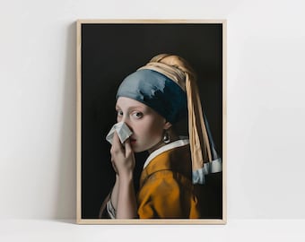 Stinky Bathroom Altered Art, Girl With a Pearl Earring, Funny Bathroom, Vintage Portrait Painting, Amusing Toilet Humor, Digital Download