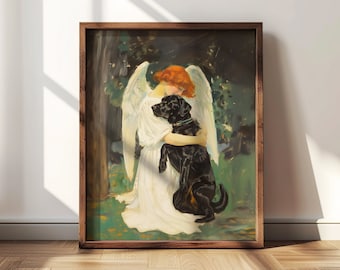 Dog Art, Rainbow Bridge, Black Lab Print, Pet Memorial Gift, Angel Dog Painting, Sympathy Gift, Pet Loss Gift, Instant Download, Labrador