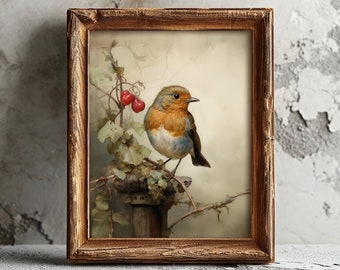 Bird Painting, Rustic Art Print, Vintage Printable, Oil Painting, Digital Download, Spring Home Decor, Cottagecore Art, Modern Farmhouse