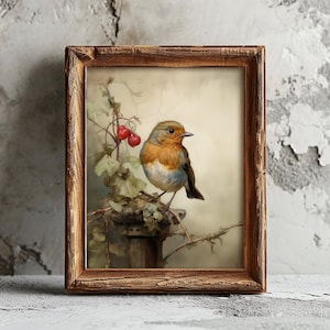Bird Painting, Rustic Art Print, Vintage Printable, Oil Painting, Digital Download, Spring Home Decor, Cottagecore Art, Modern Farmhouse