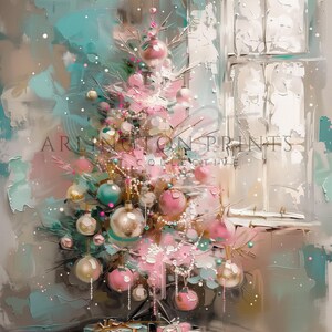 Pink Christmas Tree Wall Art, Printable Pink Winter Painting, Pastel Holiday Decor, Seasonal Christmas Decor, Cute Trendy Girly Christmas image 5