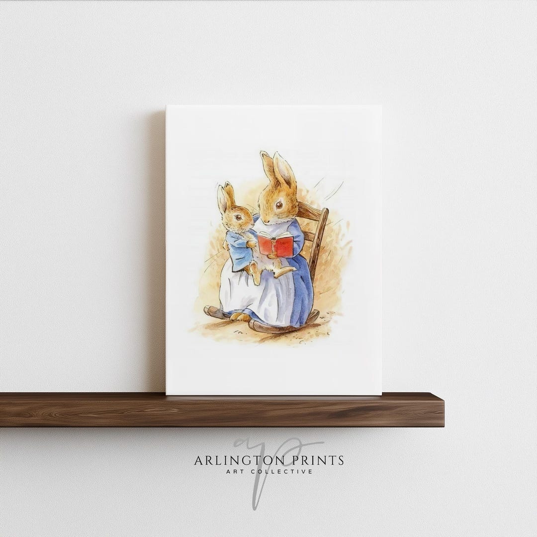 Beatrix Potter Bunny Wall Art, Whimsical Rabbit Art, Nursery Print