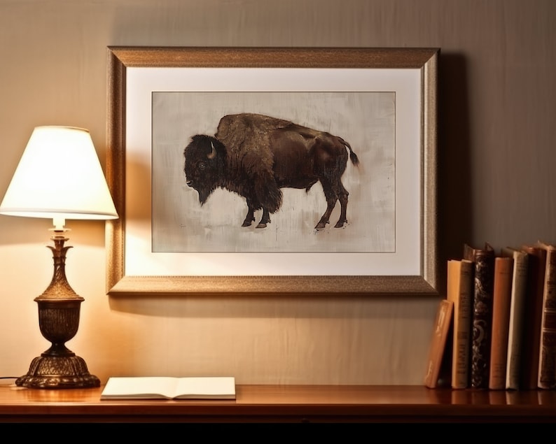 Buffalo Wall Art | Printable Vintage Bison Oil Painting | American Bison Print