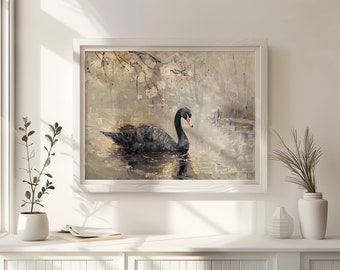 ヴィンテージの白鳥アート、ブラックスワン、ファームハウスアート