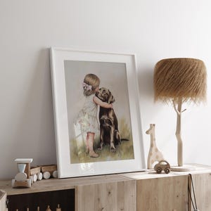 Stampabile per cameretta di bambina con cane, Labrador cioccolato e bambina con fiocco rosa, decorazione da parete Coquette, download per cameretta, SD-901 immagine 7
